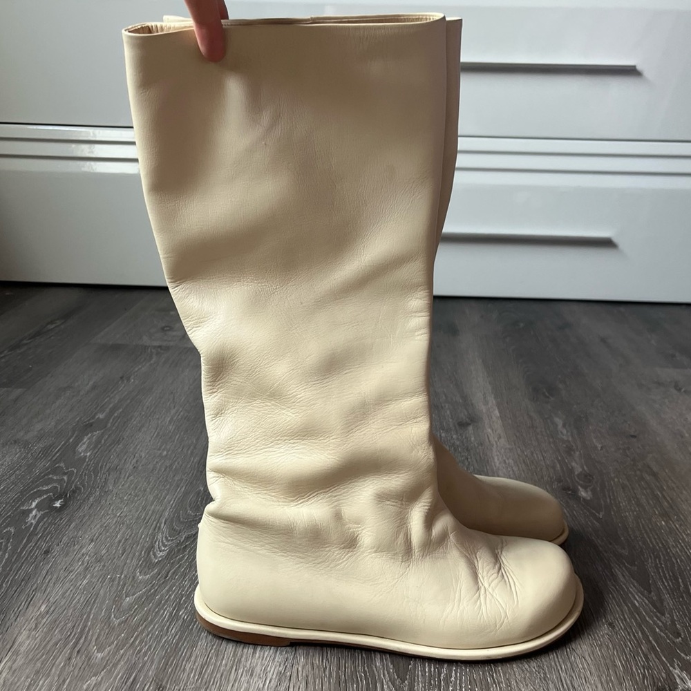 Lemels cream leather knee high boots 38
